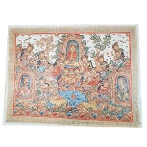Vintage Balinese Kamasan Painting Textile Folk Art Arjuna Wiwaha Meditation